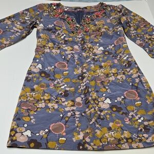 Boden Limited Edition Floral Tunic Dress 3/4 Sleeves with Embellished Details